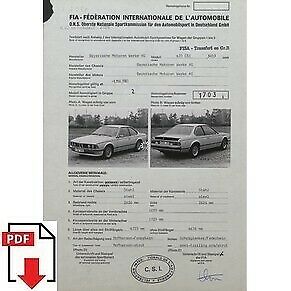 1980 BMW 635 CSI FIA homologation form PDF download